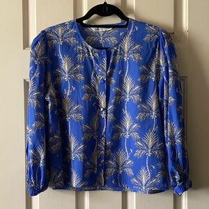 Zara Blue and White Palm Print Blouse